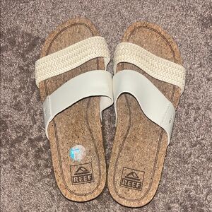 Reef Cream and Tan Slide Sandals